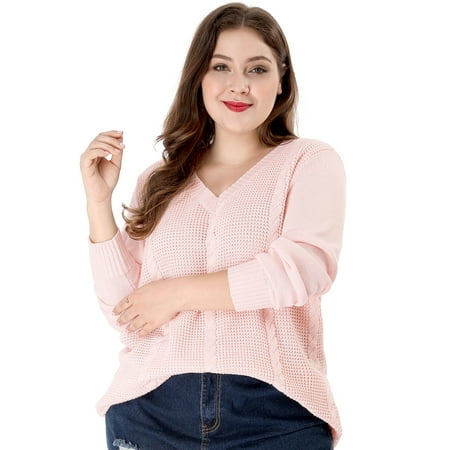 Unique Bargains - Unique Bargains Women's Plus Size V Neck Sweater pink ...