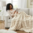 thumbnail image 6 of Hyde Lane Soft Fluffy Faux Fur Blanket - Cozy & Warm, Reversible Striped Plush Blanket for Couch, Sofa, Chair, for Women (Beige, 50"x60"), 6 of 7