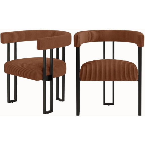 Boucle Dining Chair Set of 2 Corduroy Upholstered Dining Room Chairs Kitchen Chairs with Metal Legs Mid Century Modern Chair for Dining Room, Kitchen (Coffee, 2)