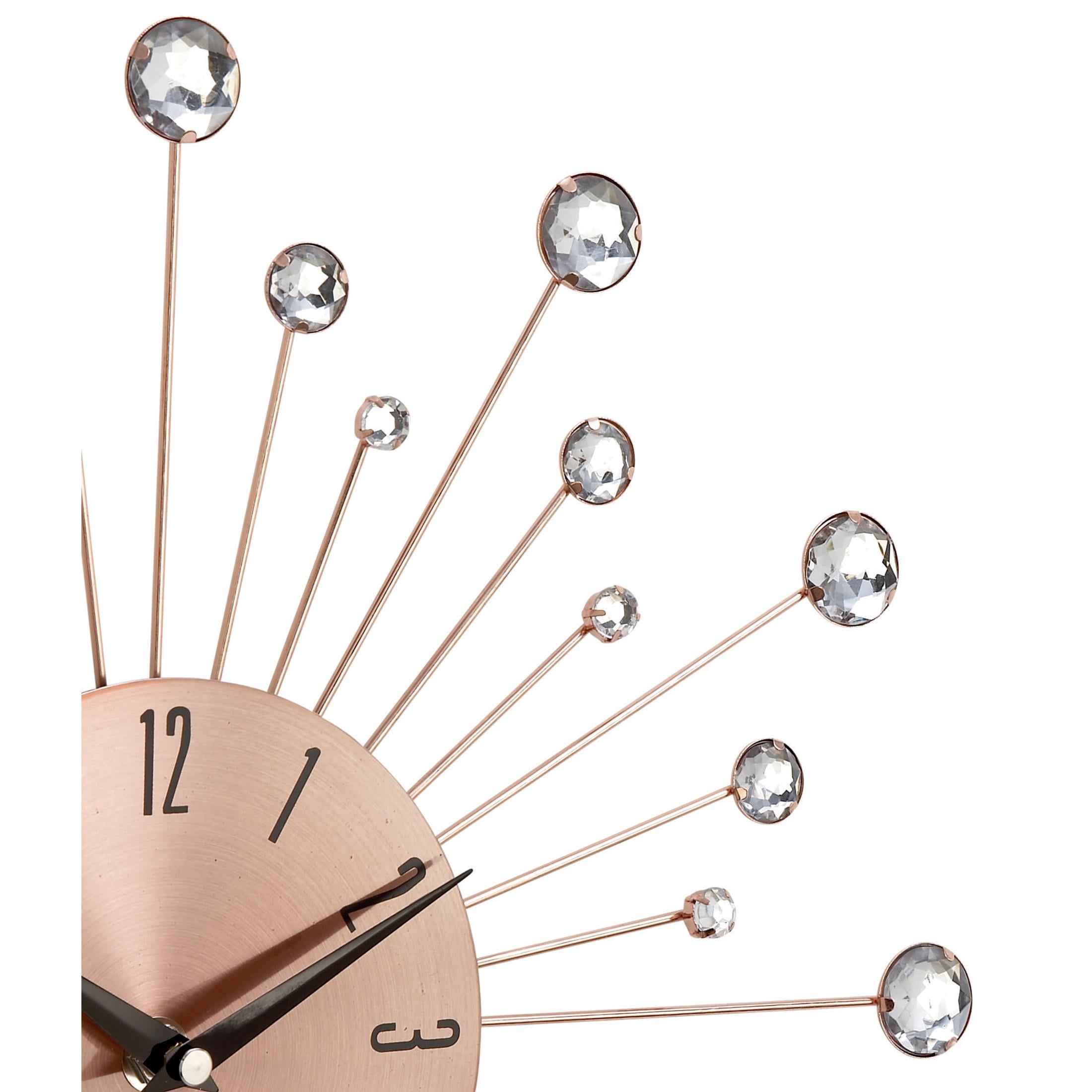 DecMode Copper Metal Starburst Wall Clock with Crystal Accents