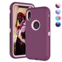 Njjex iPhone XR Cases, Sturdy Phone Case for iPhone XR 6.1", Full-Body Shockproof Protection Heavy Duty Armor Hard Plastic & Shock Absorption Rubber Rugged Bumper 3-in-1 Case Cover - Burgundy