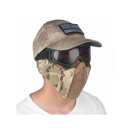 Green Paintball Mask VICOODA Tactical Half Face Steel Mesh Mask Ear Protection for Airsoft Paintball CS War Game Breathable Foldable Lower Face Military Outdoor Protective Guard with Adjustable Elastic Belt Strap ()