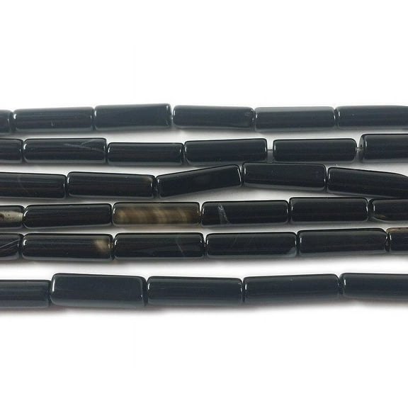 4x14mm Black Agate Cylinder Tube Beads Genuine Gemstone Natural Jewelry Making