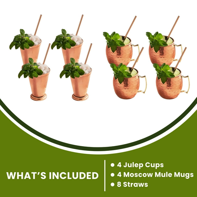 Sol Living Mint Julep Cups And Moscow Mule Bundle Gift Set Includes 4 Mint Julep Cups 4 Moscow Mule Mugs Stainless Steel 8 Straws Included Barware Set