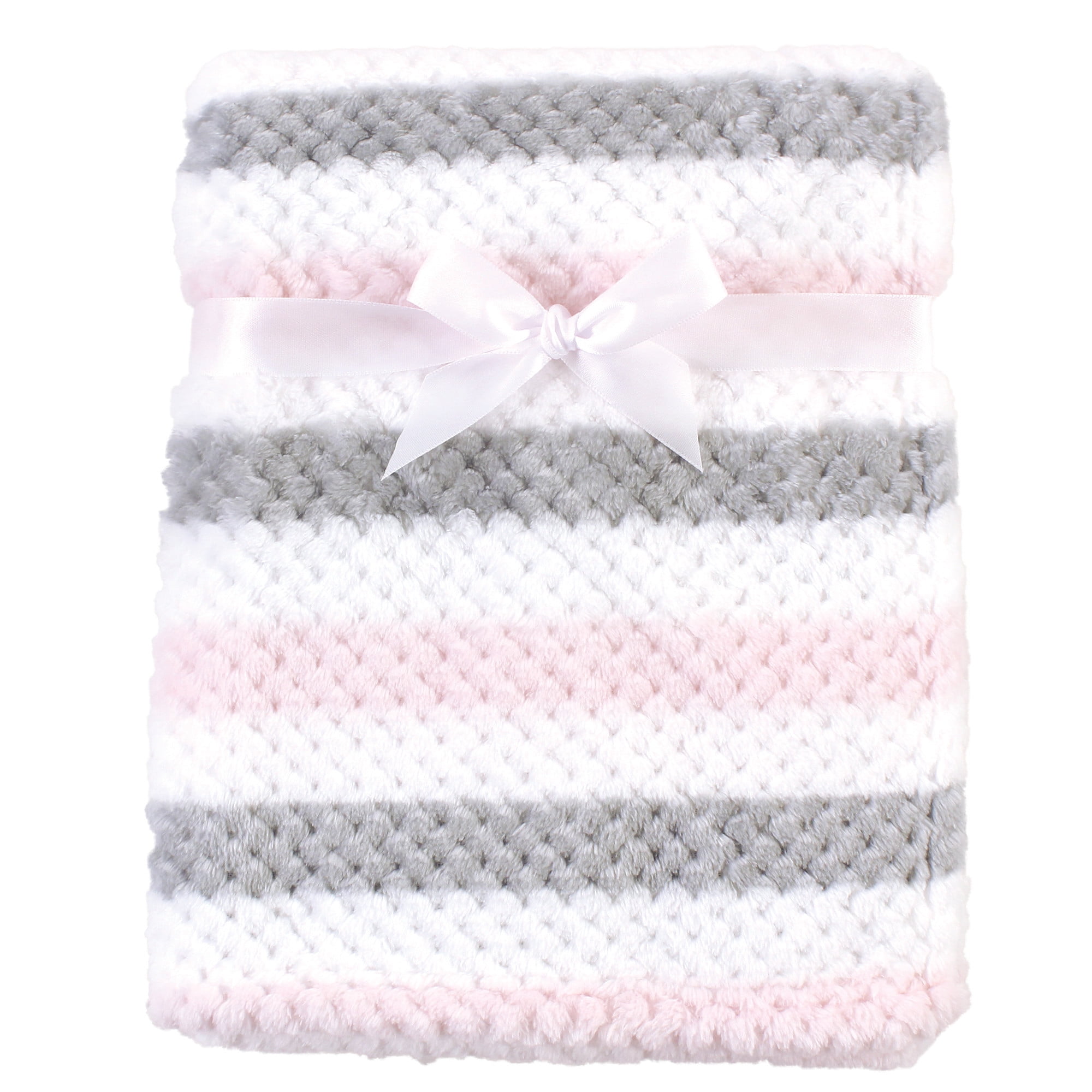 Hudson Baby Plush Waffle Blanket, Pink and Gray Stripe