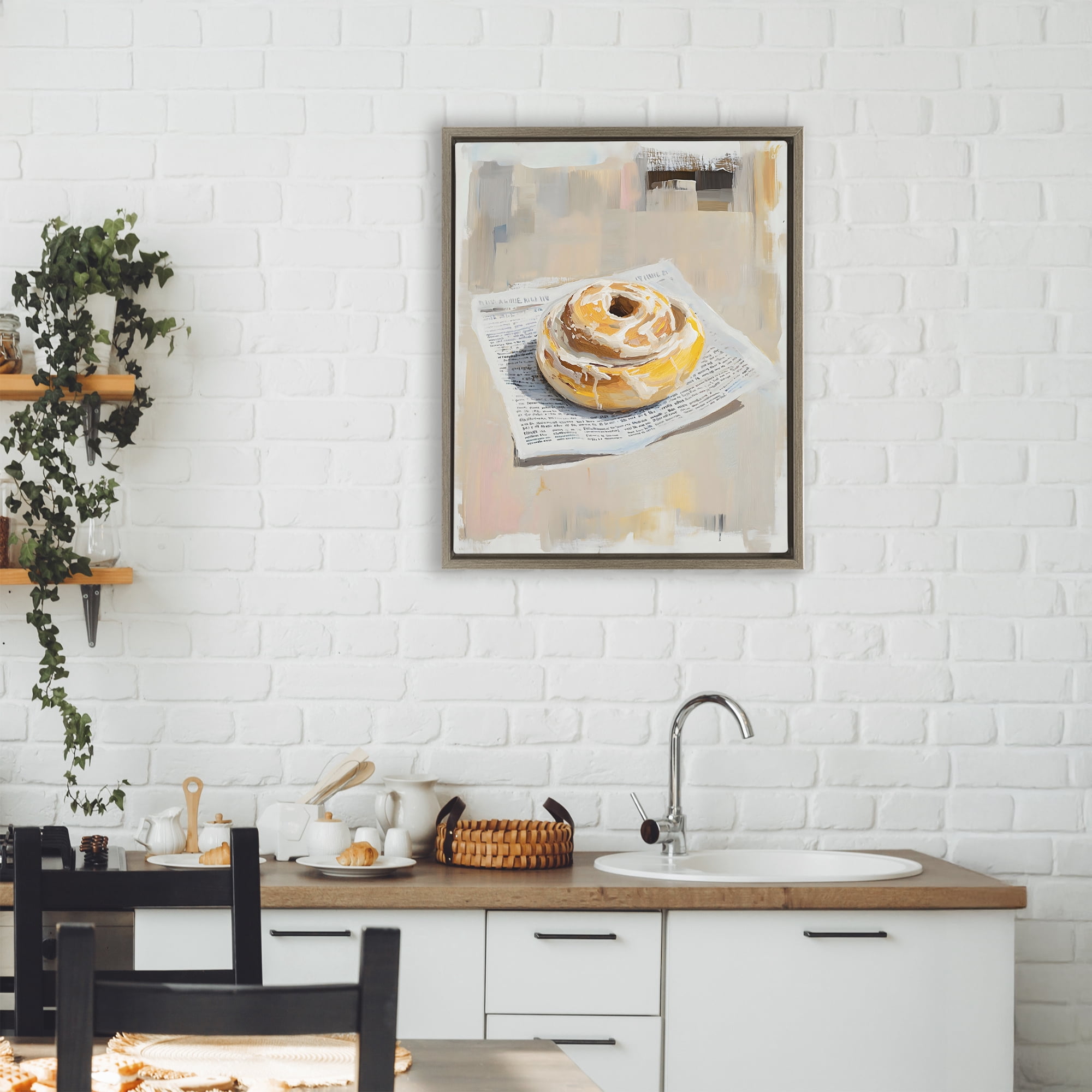 Stupell Industries Cinnamon Roll & Morning Paper Brown Framed Floater Canvas Wall Art, design by The Prints Vibe