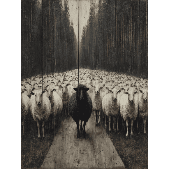 QISVANSET Black Sheep Herd Canvas Wall Art 15.75x11.81 Inches