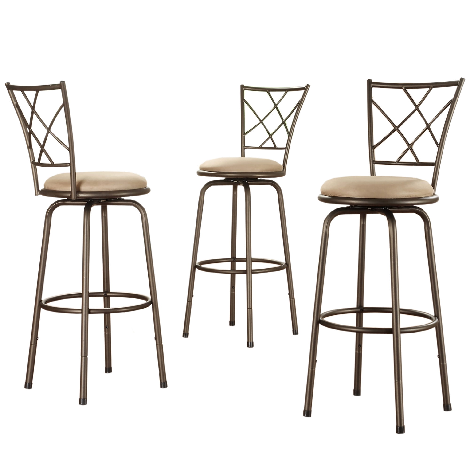 Weston Home Aidan Quarter X-Back Adjustable Swivel Bar Stools, Sheen Black (Set of 3)