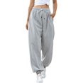 thumbnail image 5 of SDNall Womens Fashion Casual Solid Elastic Waist Trousers Long Straight Pants, 5 of 9