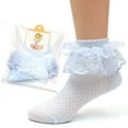 thumbnail image 7 of LYMAYTER 5 Pack Dress Socks ‌for Kids Girls Cute Solid Color Ankle Socks Double Ruffle Princess Socks 1-13Y, 7 of 7