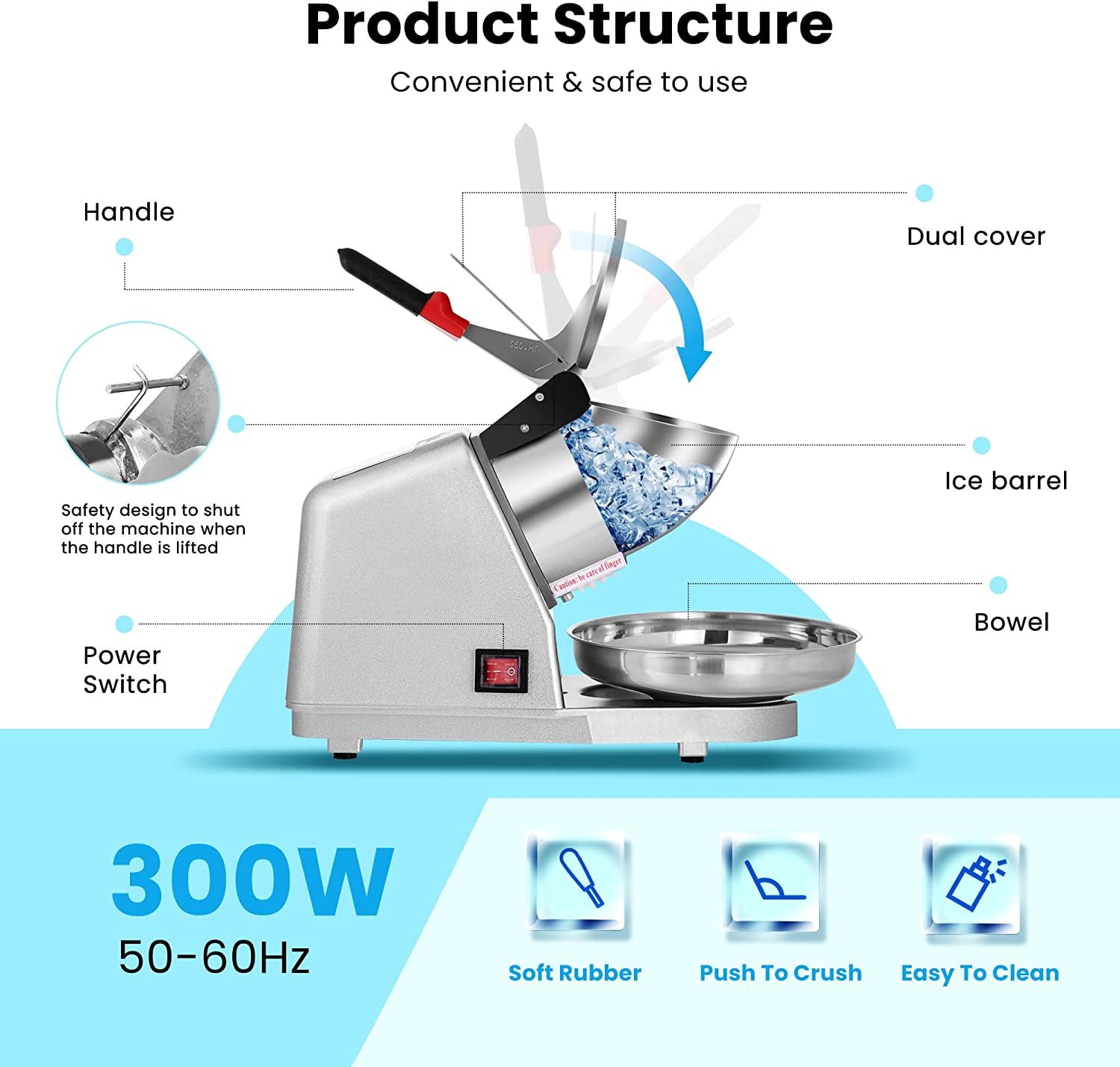 SPECSTAR 4 Blades Electric Ice Crusher Shaver Snow Cone Maker Machine with Ice Pick for Home and Commercial Use, 210lbs/hr