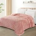 thumbnail image 5 of Exclusivo Mezcla King Size Flannel Fleece Blanket, Super Soft Warm Lightweight Checkered Pattern Blanket for All Seasons, Pink, 90"x104", 5 of 8