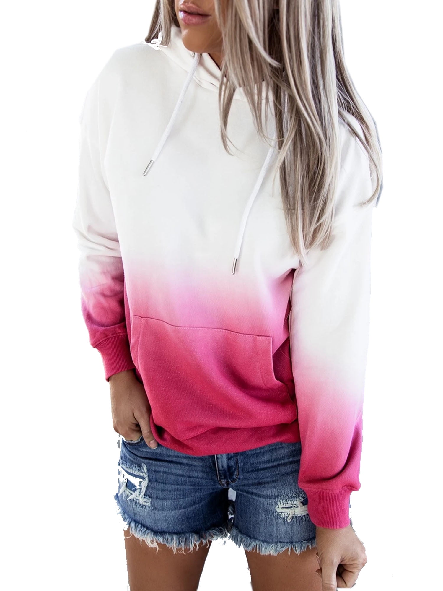 Women's Hoodie Tops Printed Gradient Sweatshirt Long Sleeve Pullover Blouse Top