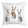 thumbnail image 1 of Easter Bunny Throw Pillow Cushion Cover, Funny Three Rabbits Cartoon for Holiday, Decorative Square Accent Pillow Case, 24" X 24", Pale Vermilion Pale Taupe Pale Pink Olive Green, by Ambesonne, 1 of 2
