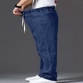 thumbnail image 4 of Mens Baggy Jeans Stretch Denim Wide Leg Trousers Loose Fit Casual Pants Elastic Waisted Denim Pants for Men with Drawstring Streetwear Blue L, 4 of 5