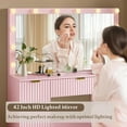 thumbnail image 3 of PUFFCAFE Makeup Vanity Desk with Mirror and Lights,42" Pink Fluted Vanity Table Set with Chair & Power Outlet,Large Dressing Table for Women Bedroom, 3 of 8