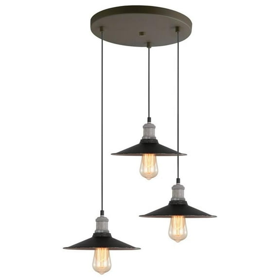 Woodbridge Lighting Fulton 3-Light Metal Shade Cluster Pendant in Gray/Bronze