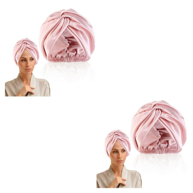 Guardoinrt Wide Application Cap For Hair Protection Smooth Line Comfortable Silk Sleeping Bonnet Sleeping Cap Navy 2Set