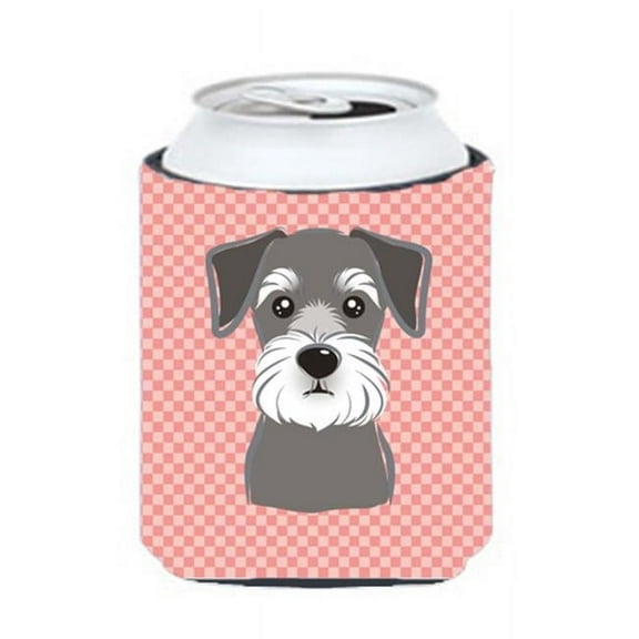 Checkerboard Pink Schnauzer Can Or Bottle Hugger, 12 Oz.