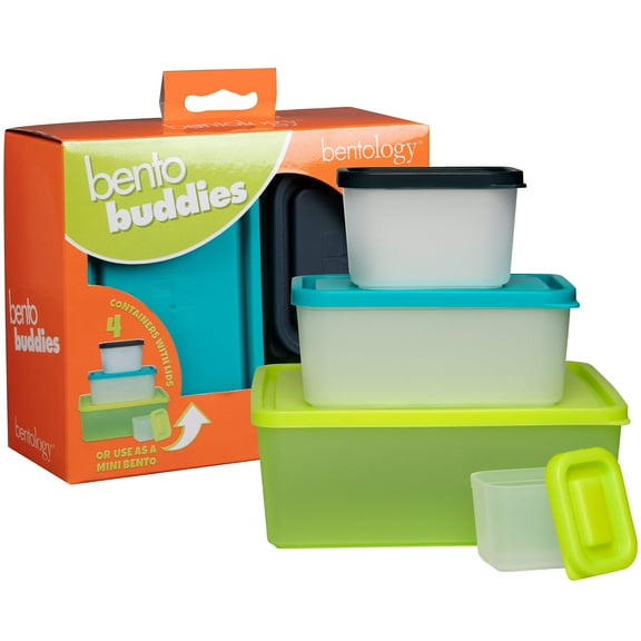 Bentology Snack Buddies - Mini Bento Snack Lunch Box w 4 Portion Control Meal Containers and Lids - BPA, PVC Free, Food Safe – On-the-Go Lunchbox - Lime
