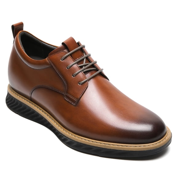 CMR CHAMARIPA Men's Elevator Dress Shoes - Brown Leather Business Derby Shoes 7CM / 2.76 Inches