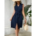 thumbnail image 6 of MLDRA Women's Dresses Midi Sundress Belted Shirt Sleeveless V-Neck Flowy Beach Skirt 2025 Spring Summer Casual Navy, 6 of 8