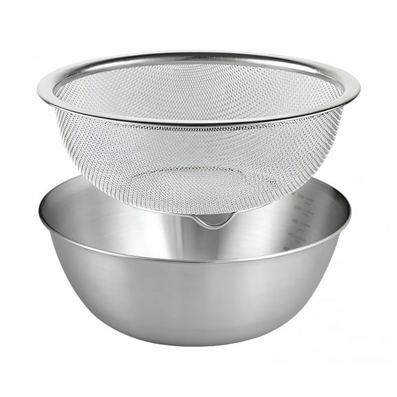 ACDANC 2X 304 Stainless Steel Colander with Mixing Bowl, Drainer Basket with Basin, Pasta Spaghetti Rice Rinser Strainer Washer for Fruit 22Cm