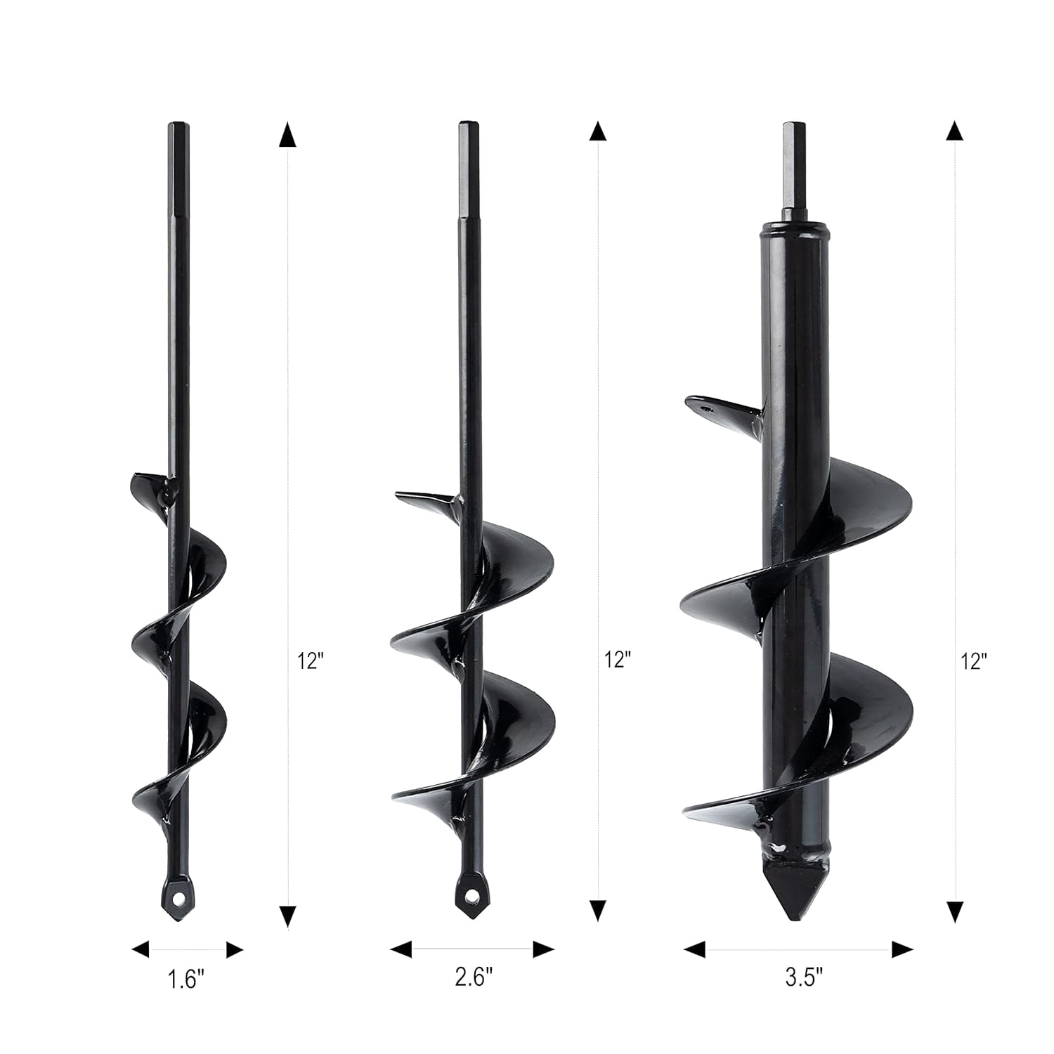 VASGOR Set 3 (1.6x12", 2.6x12", 3.5x12") Auger Drill Bit for Planting - Easy Planter Garden Auger - Bulb & Bedding Plant Augers - Posthole Digger for 3/8” Hex Drive Drill