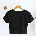 thumbnail image 5 of Women's Crop Tops Built-In Bra Summer Trendy Crew Neck Short Sleeve Shirts Cool Comfortable Solid Blouses (S, Black), 5 of 6
