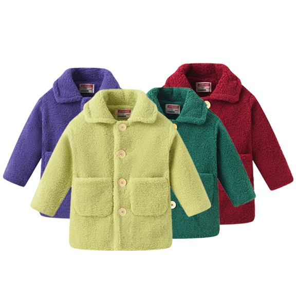KYAIGUO Toddler Girls Dress Fleece Coat Kids Winter Lapel Peacoat Outerwear 2-9Y Baby Long Sleeve Button Trench Pocket Jacket