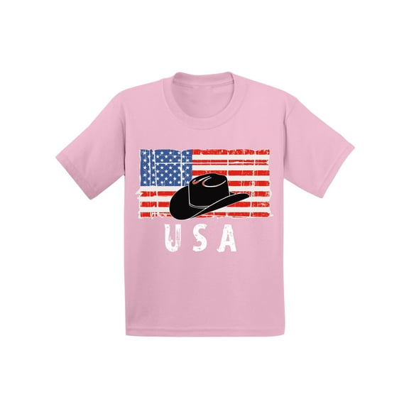 Awkward Styles Cowboy Hat USA Toddler Shirt United States Vintage USA Kids T shirt 4th of July Party Cowboy Hat Tshirt for Boys Love USA Cowboy Hat Tshirt for Girls Red White and Blue