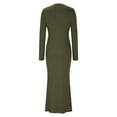 thumbnail image 4 of Elvqul Dresses for Women Slim Slit Dress Green Long Sleeve Solid Color Crew Neck Fashionable Ladies Maxi Dresses Winter, 4 of 8