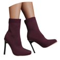 thumbnail image 5 of Women's Stretch Knit Sock Ankle Boots, Square Toe Thin Stiletto High Heel Slip-On Fashion Booties for Party Wedding Daily Outfits Wine 39, 5 of 9