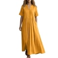 thumbnail image 2 of IUYRTFE Women's V Neck Short Sleeve Maxi Dress Cotton Linen Loose Fit Summer Casual Long Vacation Dress, 2 of 6