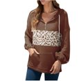 thumbnail image 2 of WREESH Women's Hoodie Zip Long Sleeve Leopard Stitching Sweatshirts Pockets Tops Blouse, 2 of 9