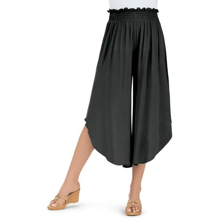 Tulip Hem Elastic Waist Rayon Split Skirt Culottes Wide Leg Capri Pants - Made in (Best Place To Get Pants Hemmed)