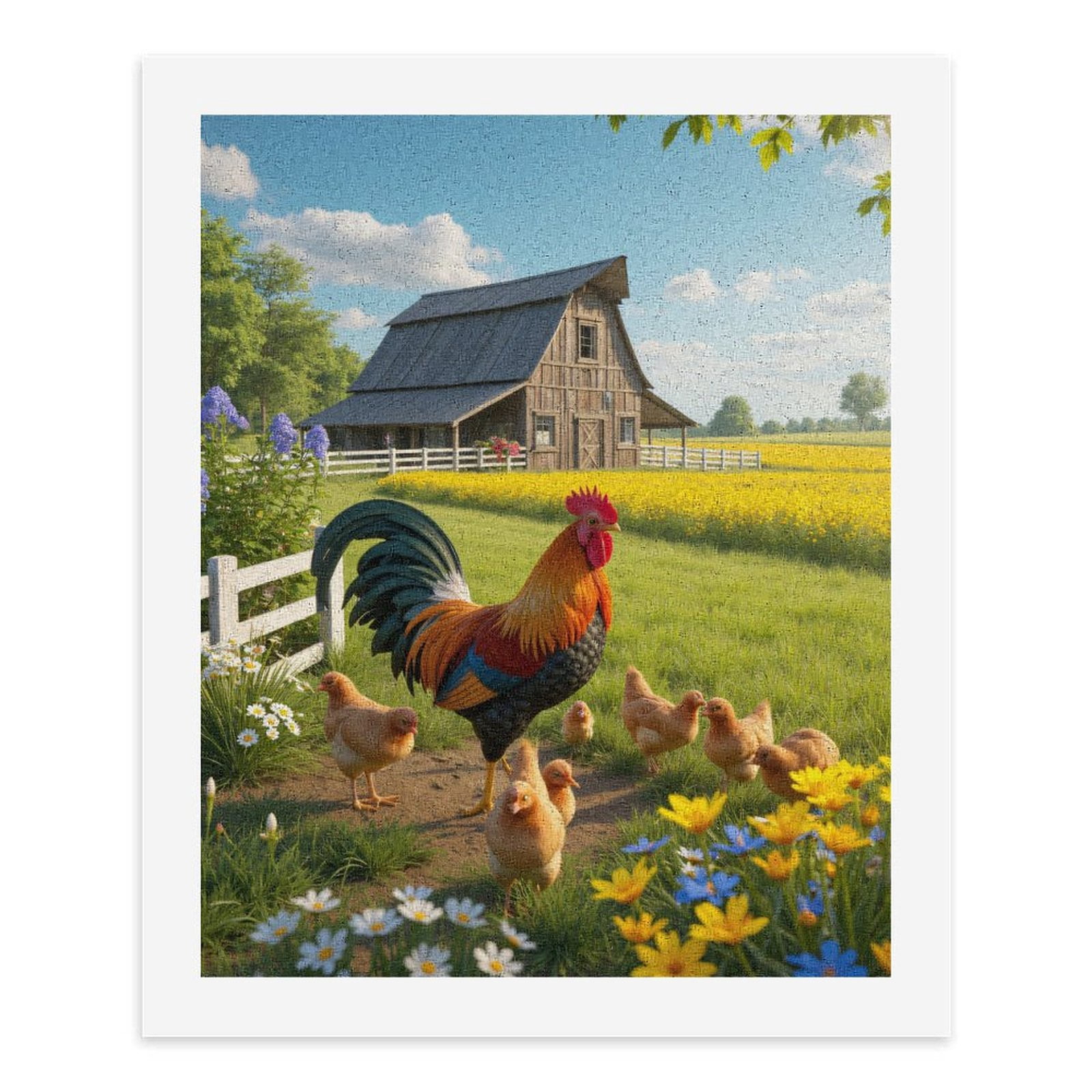 Paint By Numbers Kit for Adults Beginner - Rooster Barn Chicks Flower Field DIY Canvas Painting Kits for Adults, Frameless Paint By Number for Adults for Home Wall Decor 16x20 Inch