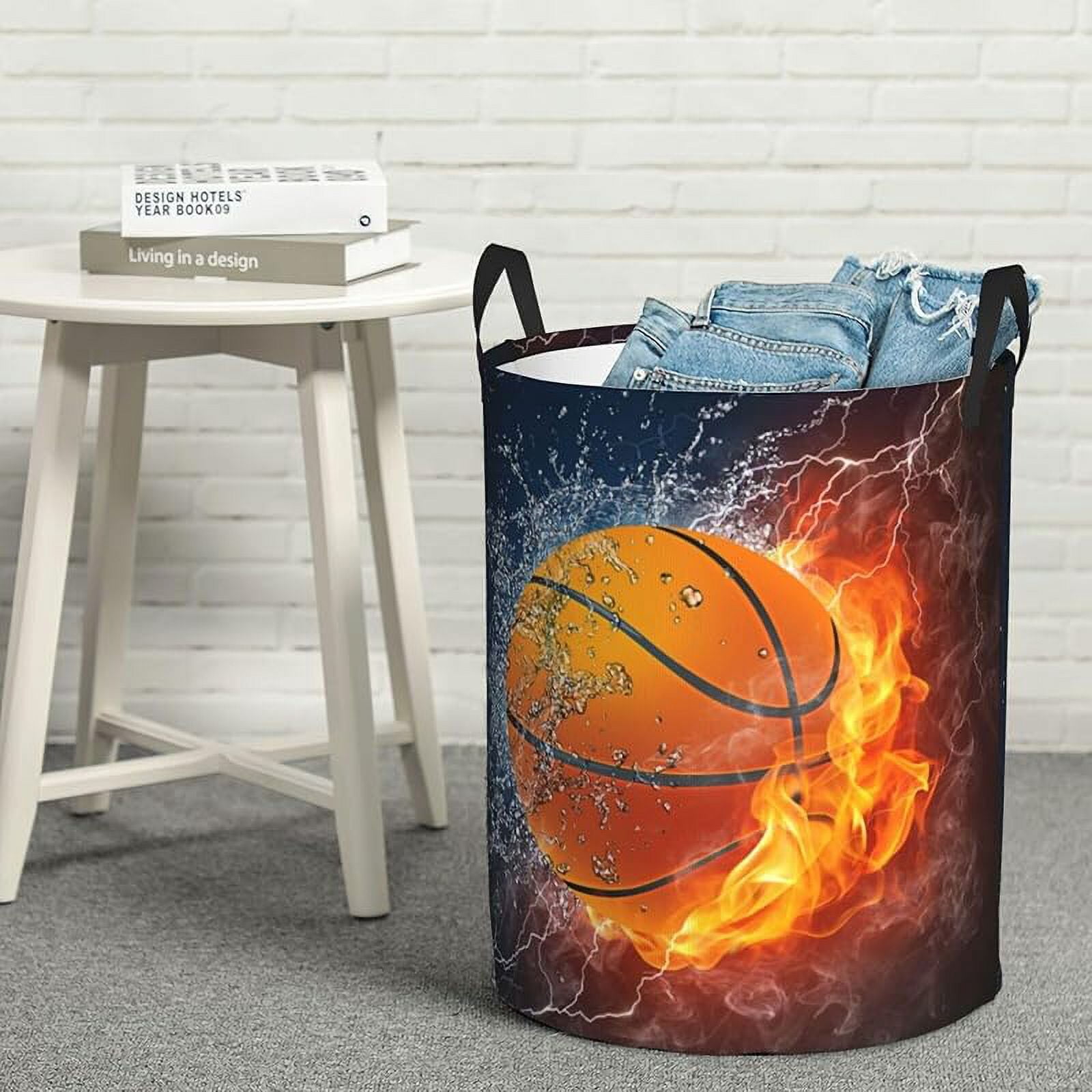 Sport Basketball Ball Round Laundry Hamper Storage Basket Toys Clothes Organizer Bin For Home Bathroom Bedroom Dorm Nursery