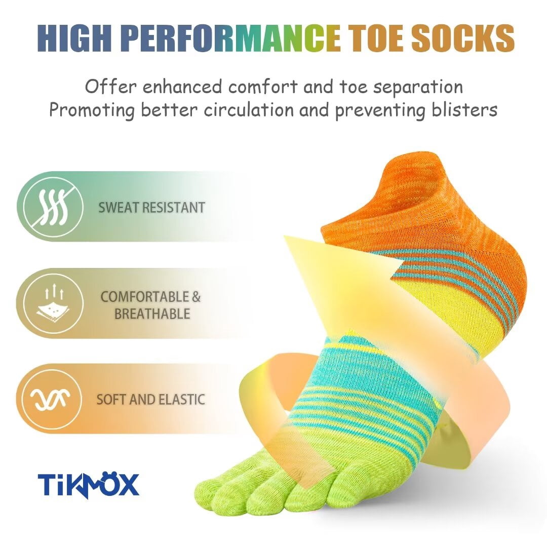 OpetHome Soft Cotton Toe socks for women men, Low cut socks with toes for running walking 3 pairs of colorful socks Medium