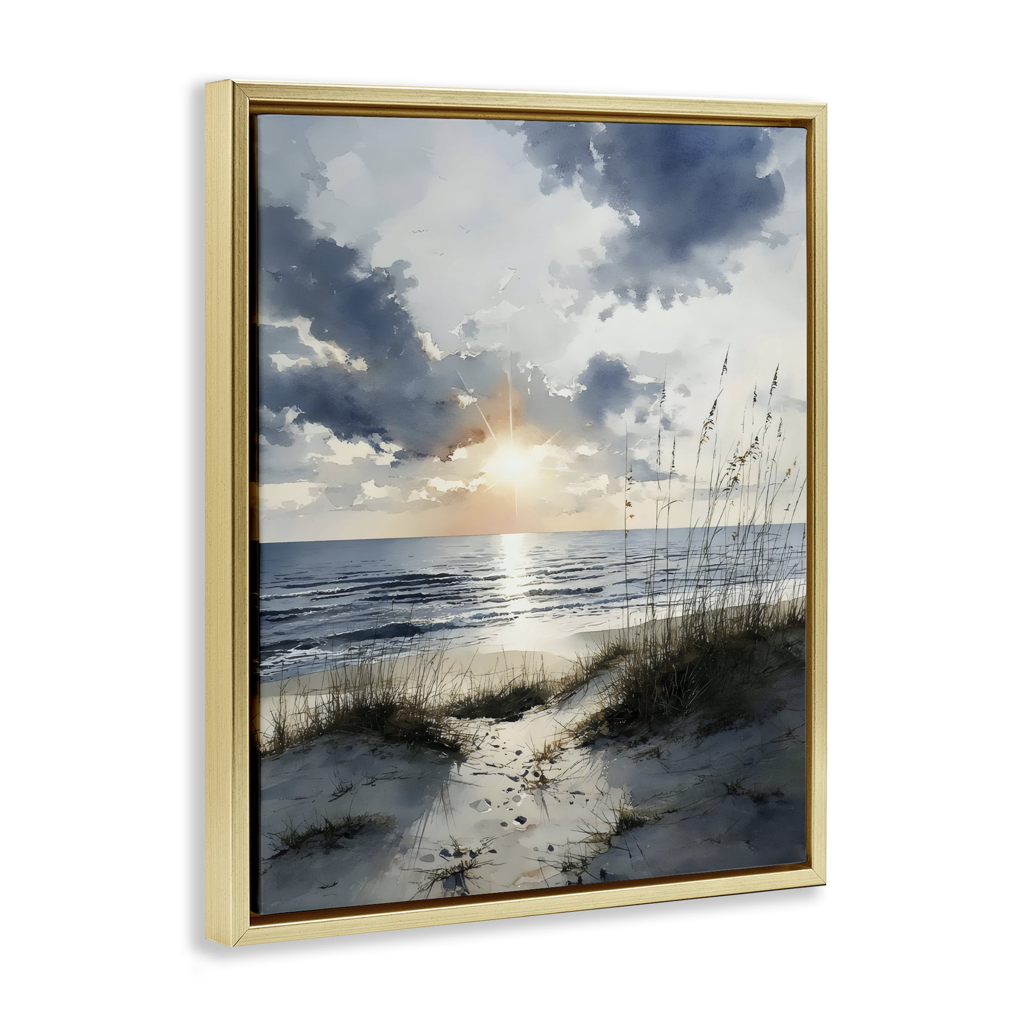 Stupell Industries Ocean Sunrise over Sandy Dunes Gold Framed Floater Canvas Wall Art, design by Franklyn Gregory