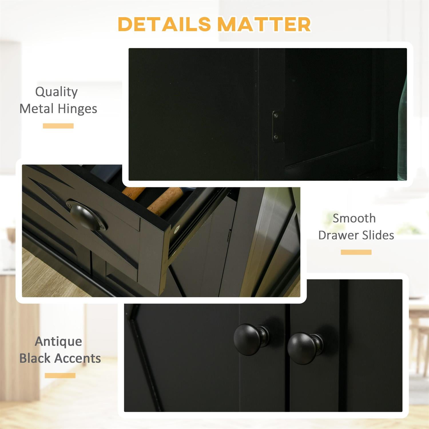 Demi Bonn 72" Traditional Kitchen Pantry Storage Cabinet, 4 Doors, 2 Adjustable Shelves, X-Frame Design, Central Drawer for Home Kitchen, Black