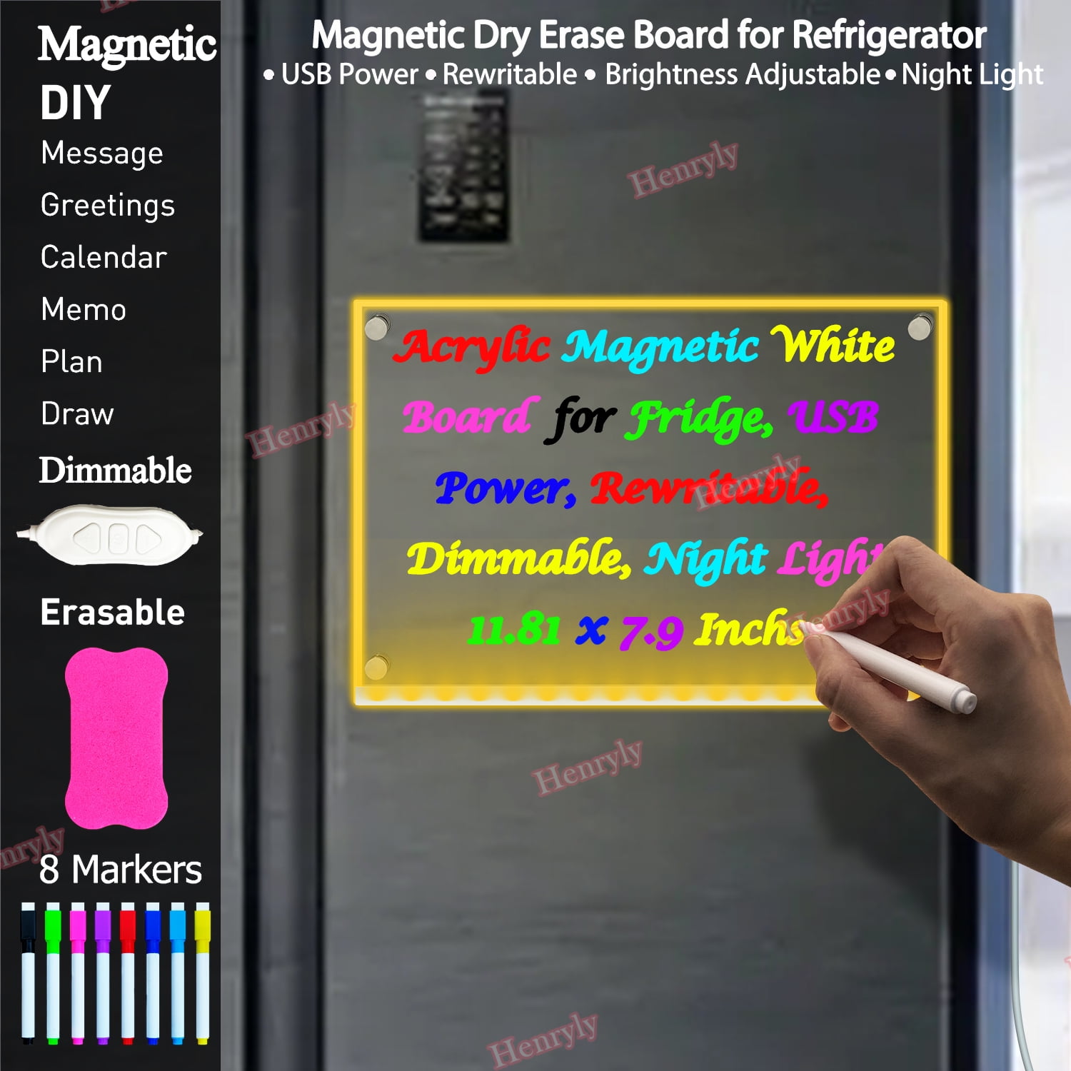 New Illuminated Magnetic Board for Wall for Magnets, Refrigerator, 11.8 X 7.9” Light Up LED Dry Erase Board with Dimmable, Clear Planning Whiteboard to Do List Menu Planner Board