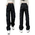 thumbnail image 5 of Douhoow Cargo Jeans for Women High Waist Wide Leg Denim Pants Loose Trousers, 5 of 9