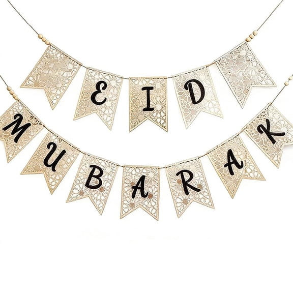 Eid Ramadan Mubarak Banner Wooden Decoration,Ramadan Party Decorations,Eid Festival Party Supplies,for Home,Mantel,Fireplace,Indoor or Outdoor Celebration