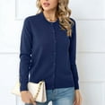 thumbnail image 4 of Women'S Long Sleeve Button Down Crew Neck Classic Sweater Knit Cardigan Dark Blue S, 4 of 6