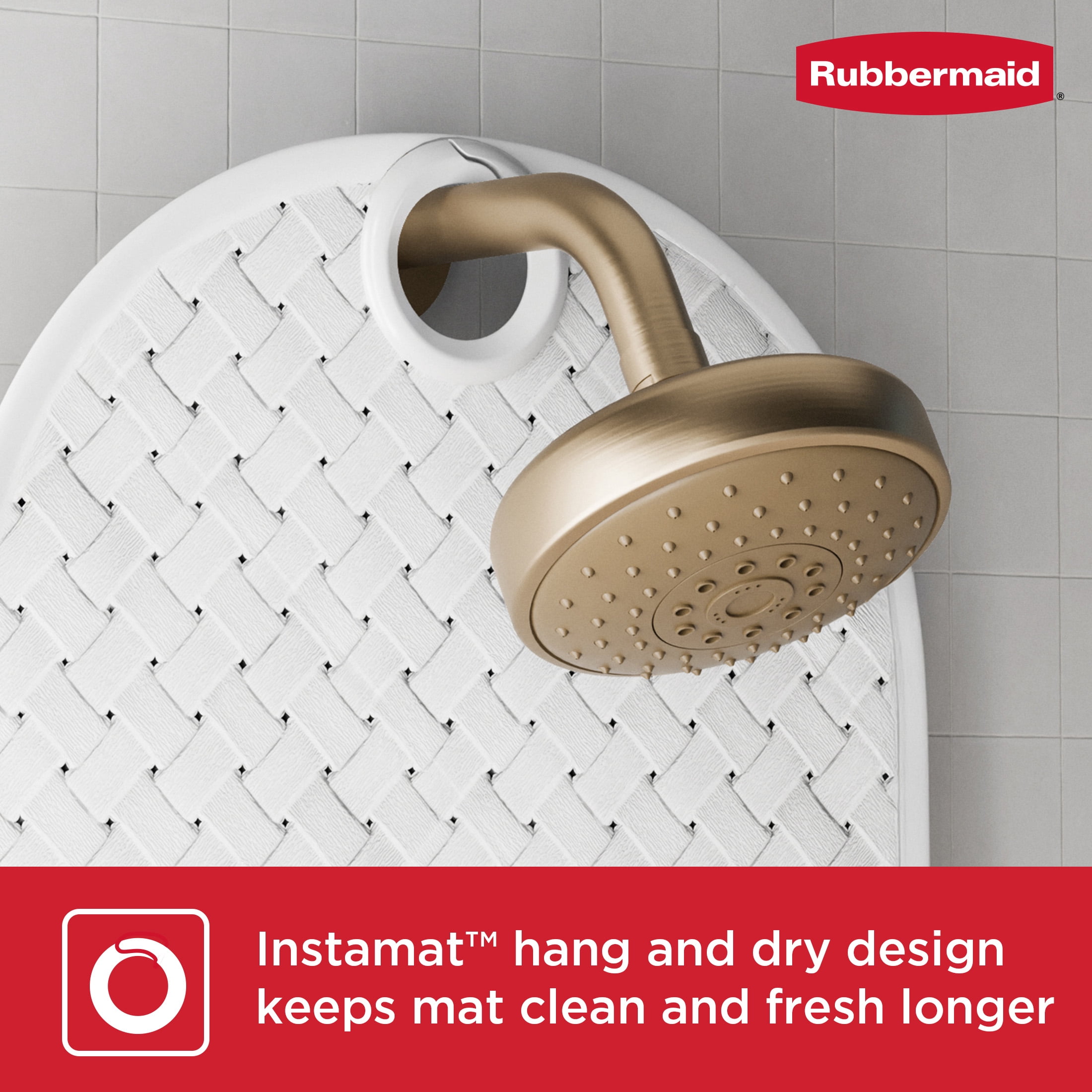 Rubbermaid Instamat White Tub Mat - Non-Slip Bath Mat Hangs on Showerhead for Quick Drying, BPA-Free TPE, 27.2" x 15.2"
