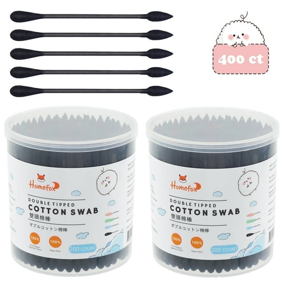 HOMEFOX 400 Count Black Cotton Swabs with Precision Pointed Tips, Pure Organic Cruelty-Free