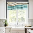 thumbnail image 2 of Teal Brown Ombre Kitchen Curtains and Valances Set, 3 Piece Kitchen Curtains Set 36 Inch Length, Modern Abstract Moire Art Geometric Rod Pocket Curtains Tier Farmhouse Window Curtains, 2 of 6