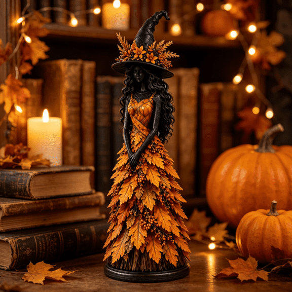 Enchanted Autumn Witch Figurine – 2026 New Halloween Witch Statue, Gothic Harvest Halloween Resin Figurine, Fall Home Tabletop Decor for on Fireplace Mantel, Entryway Table (Yellow M)