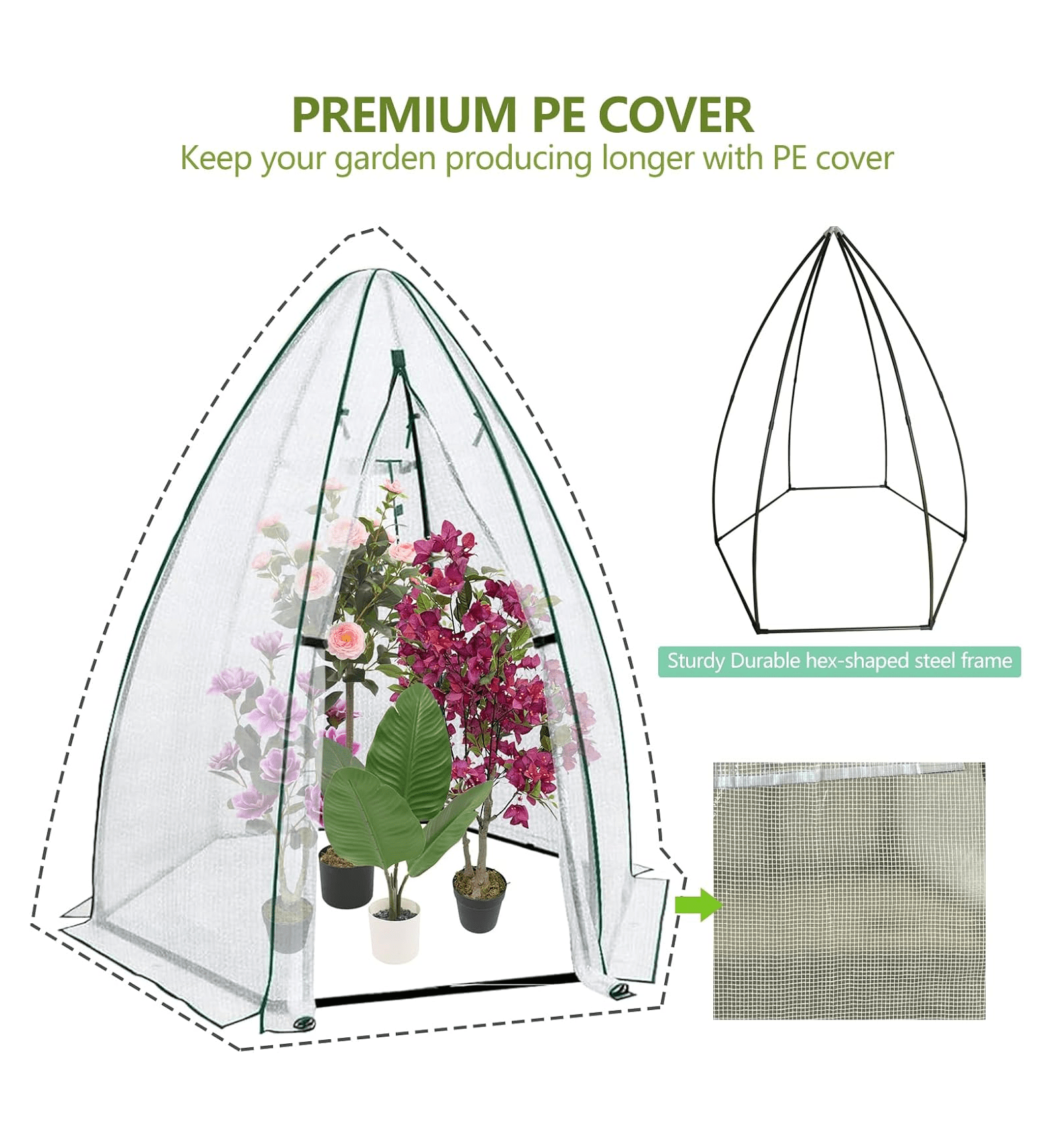 54"x54"x71" Greenhouse for Outdoors - Heavy Duty Plant House with PE Cover, Zippered Door & Mesh Windows for Vegetables, Flowers, Herbs